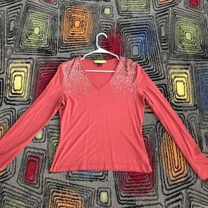 Vintage St. John Peach/Pink Beaded LS Blouse